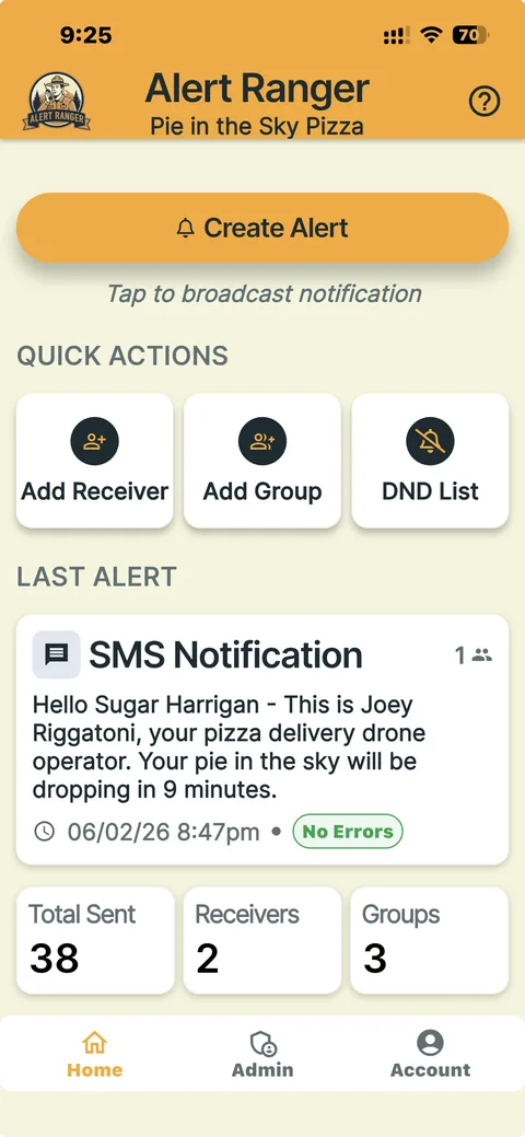 AlertRanger mobile app home screen